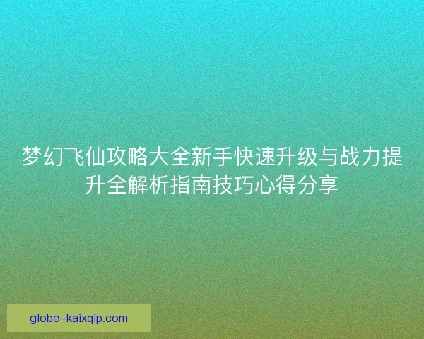梦幻飞仙攻略大全新手快速升级与战力提升全解析指南技巧心得分享